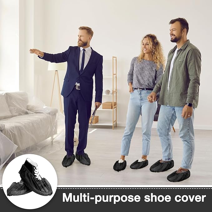 600 Packs Disposable Boot Shoe Covers Non Slip Thick Extra Booties for Shoes Covers Durable for Men Women (Black)