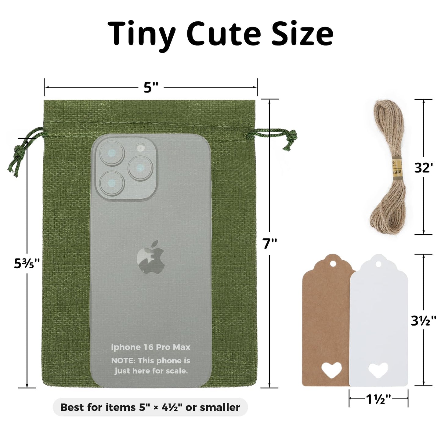 Tapleap Green Burlap Gift Bags with Drawstring - 30Pcs 5x7 Sacks for Wrapping Memorial Day Favors, DIY Craft, Body Butters, Souvenirs, For Small Business, Wedding, Customers