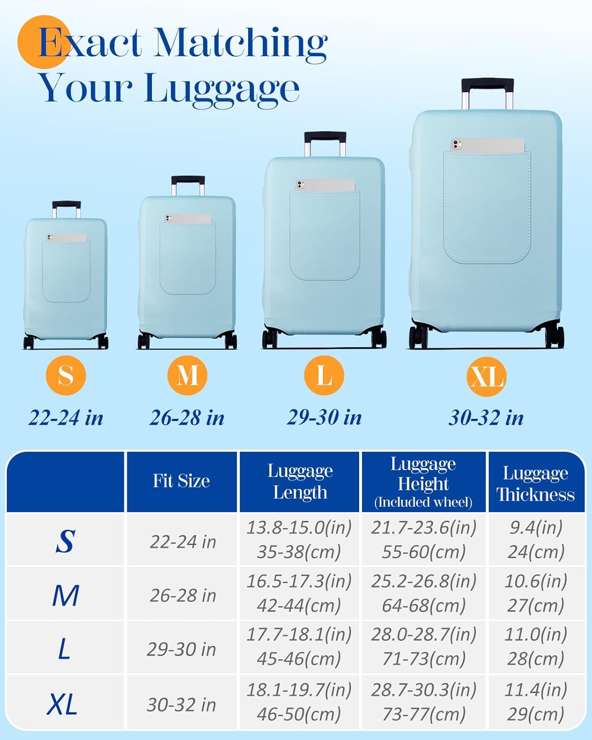 Slohif Luggage Cover for Suitcase Tsa Approved Protector - Luggage Sleeve Suit Case Cover Travel Stretch Large Baggage Case Protective Washable Fit 30-32 Inch Light Blue