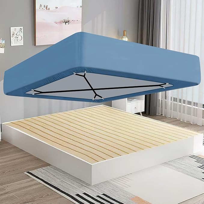 Morcheiong Bed Sheet Fasteners Straps Adjustable Bed Sheet Holder Bands with Sheet Clips for Bedding Stays Bedsheet Tie Downs, Set of 2
