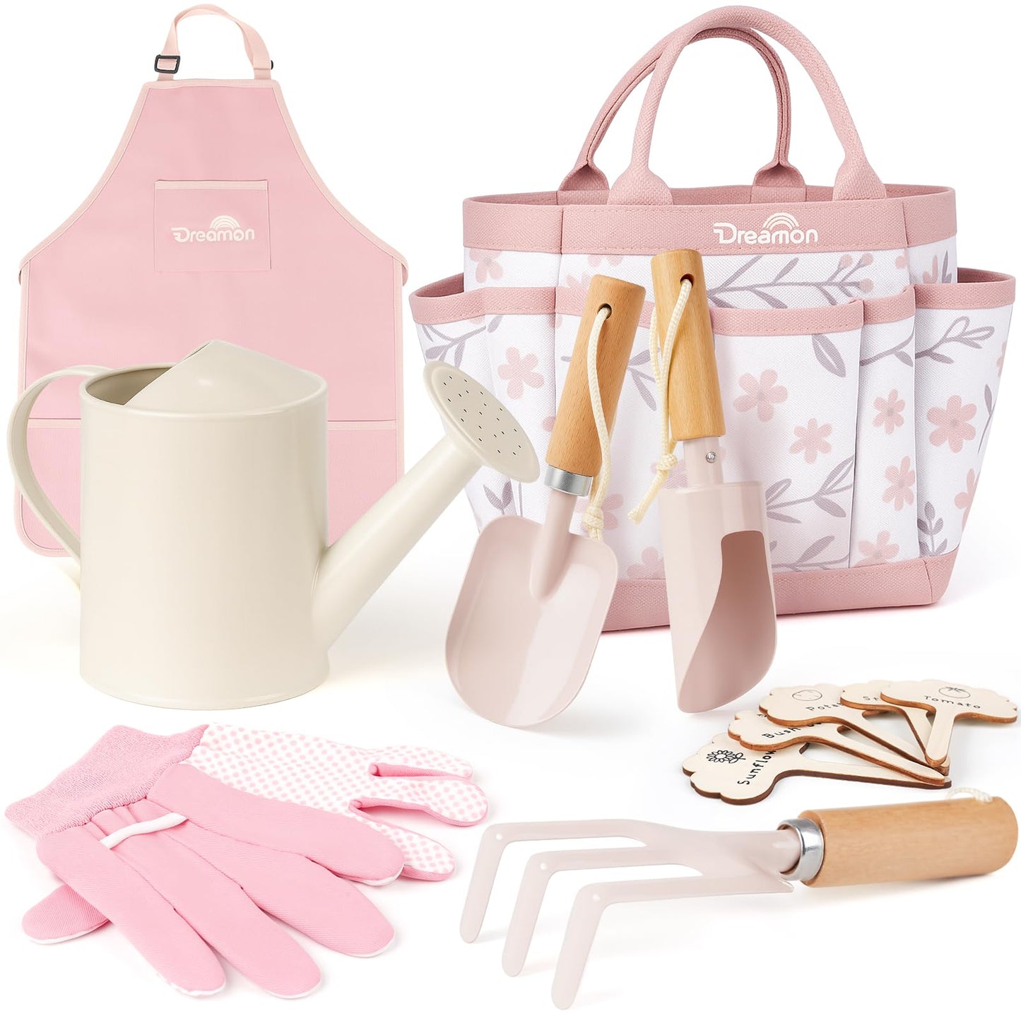 Kids Gardening Set, Gardening Tools Kit for Kids Toddler, Includes Tote Bag, Apron, Gloves, Watering Can, Shovel, Rake, Cultivator, Garden Tool Set Outdoor Toys Gifts for Boys Girls