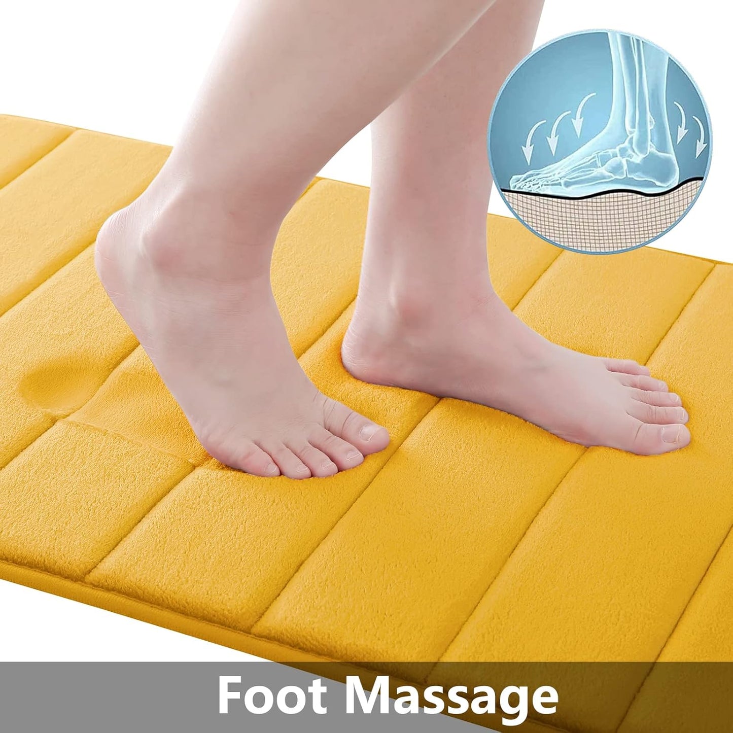 Buganda Memory Foam Bath Mat, 47" x 17", Ultra Soft and Non-Slip Bathroom Rugs, Water Absorbent and Machine Washable Bath Rug Runner for Bathroom, Shower, and Tub, Yellow