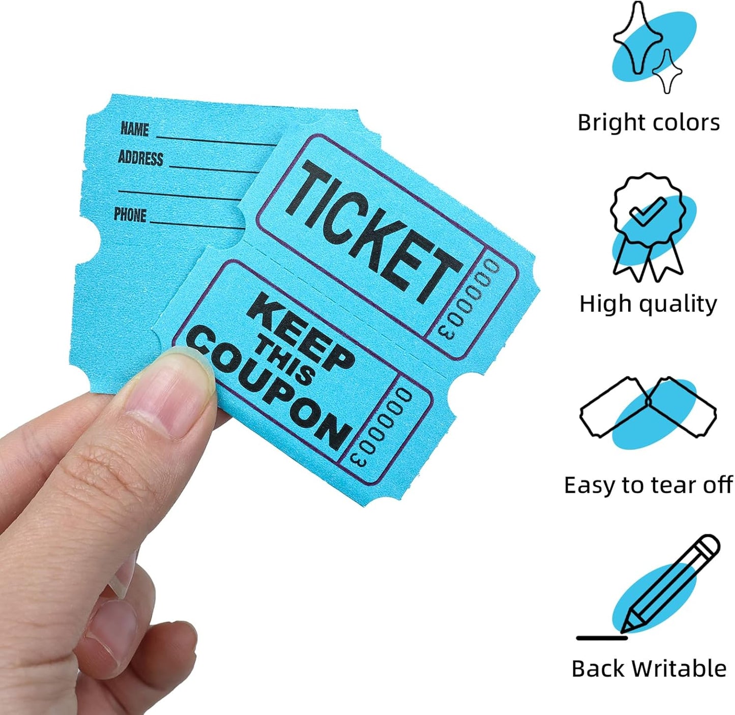 Raffle Tickets Roll - 2000 Tickets Double Roll for Fundraisers, Carnivals, Events - Durable Stub Design, Easy Tear & Organize(White)