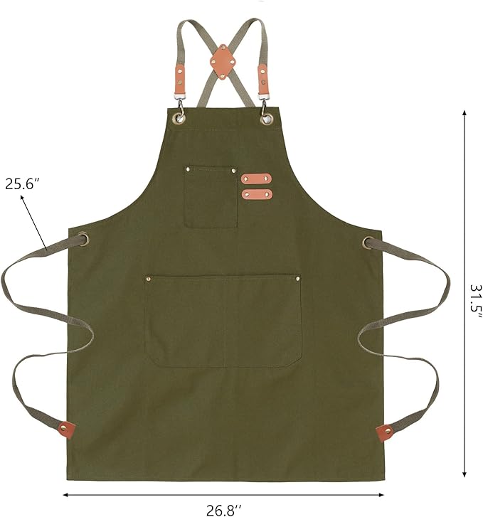 Chef Aprons for Men Canvas Apron with Large Pockets and Adjustable Neck Strap for Cooking,BBQ, Gardening