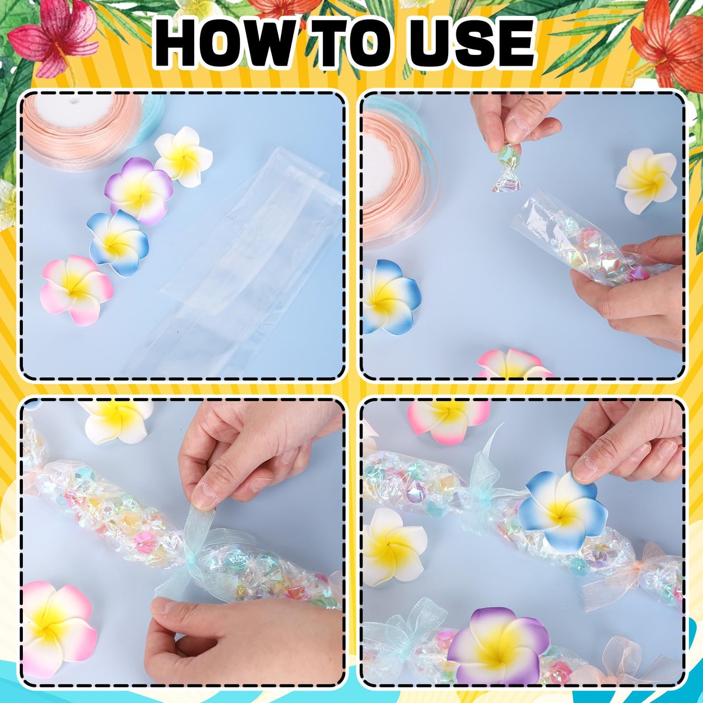 Whaline Graduation Candy Lei Making Kit, Blue DIY Graduation Wreath 26.2Ft Candy Lei Tubing Bags 50Pcs Flower Pieces 3 Roll Ribbons Congrats Grad Necklace for Grad Party Craft Favor