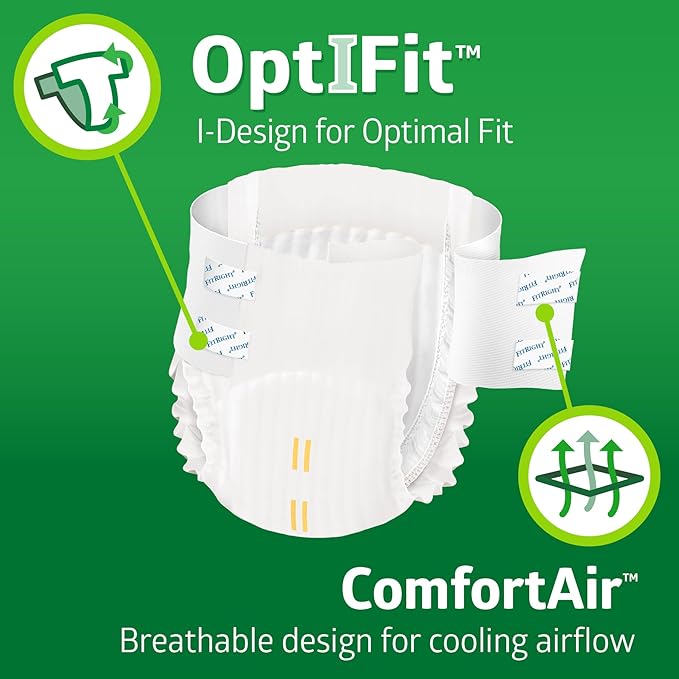 FitRight Adult Diapers, Extra+ Heavy Absorbency, M (Waist Size 32in-44in), 80 Count, OptiFit Incontinence Briefs for Men and Women, Disposable, Moisture-Wicking, Leak Protection,
