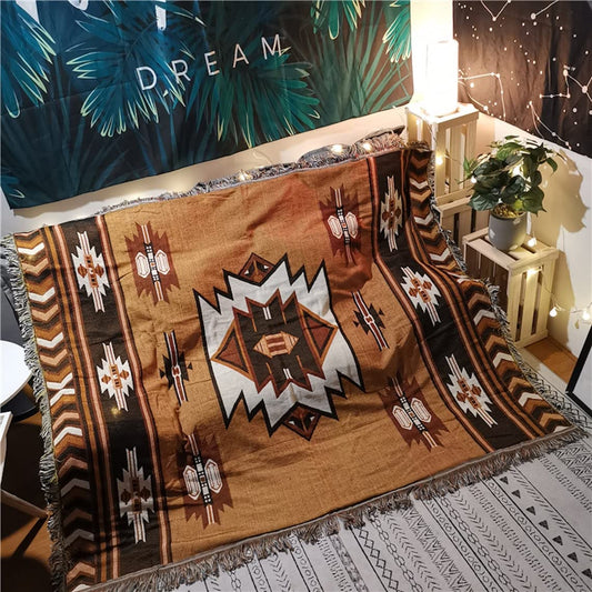CCHYF Aztec Throw Blanket Native American Blanket Southwestern Boho Decor Reversible Woven Tassels Mexican Blankets and Throws for Couch Bed Chair Wall Tapestry Livingroom Outdoor Beach Brown 51"x63"