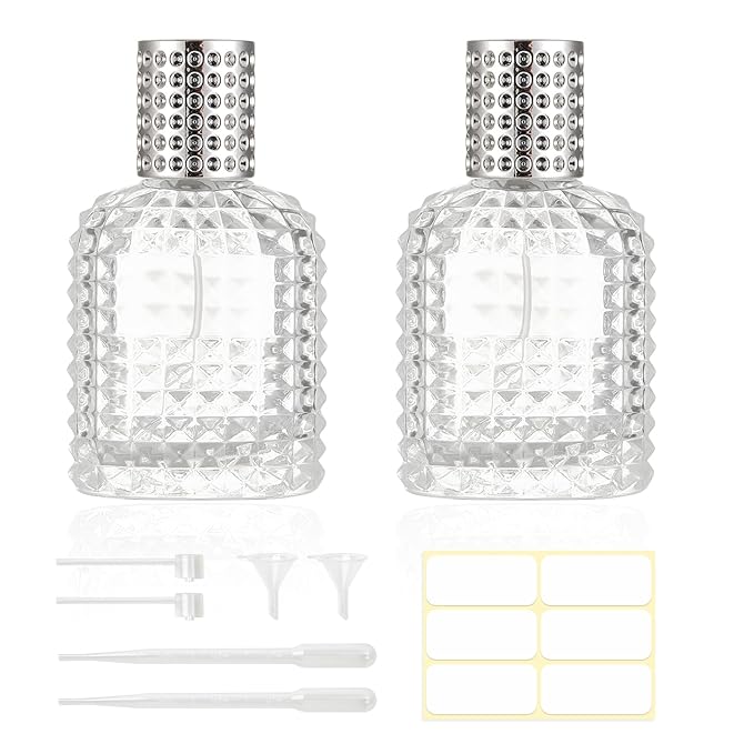 2 Pack 50ml Refillable Spray Perfume Bottles, Empty Clear Perfume Atomizer, Portable Perfume Mist Spray Bottle Travel Perfume Dispenser (50ML, Silver)