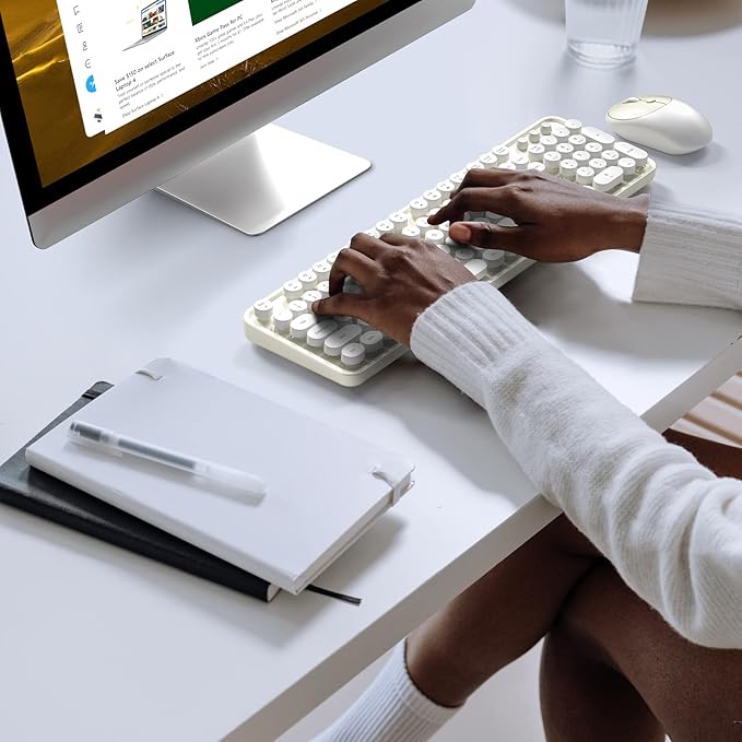 MOFII Wireless Keyboard and Mouse Combo, Milk White 2.4G Full Size Keyboard, Round Key Typewriter Keyboards and Cute Mice with 2-in-1 USB Dongle, for PC Laptop Chromebook Smart TV