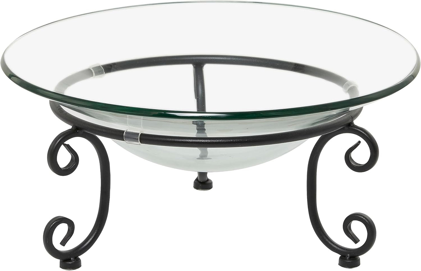 Deco 79 Tempered Glass Kitchen Serving Bowl with Black Metal Scroll Base, 17" x 17" x 8", Clear