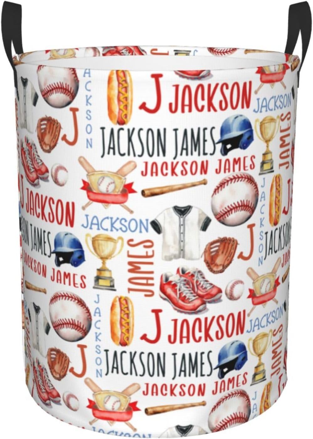 Personalized Baseball Laundry Basket, Custom Sports Laundry Hamper With Name Gifts For Kids Baby Adults, Collapsible Dirty Clothes Storage Organizer With Handles S 16.5 X 13.8in