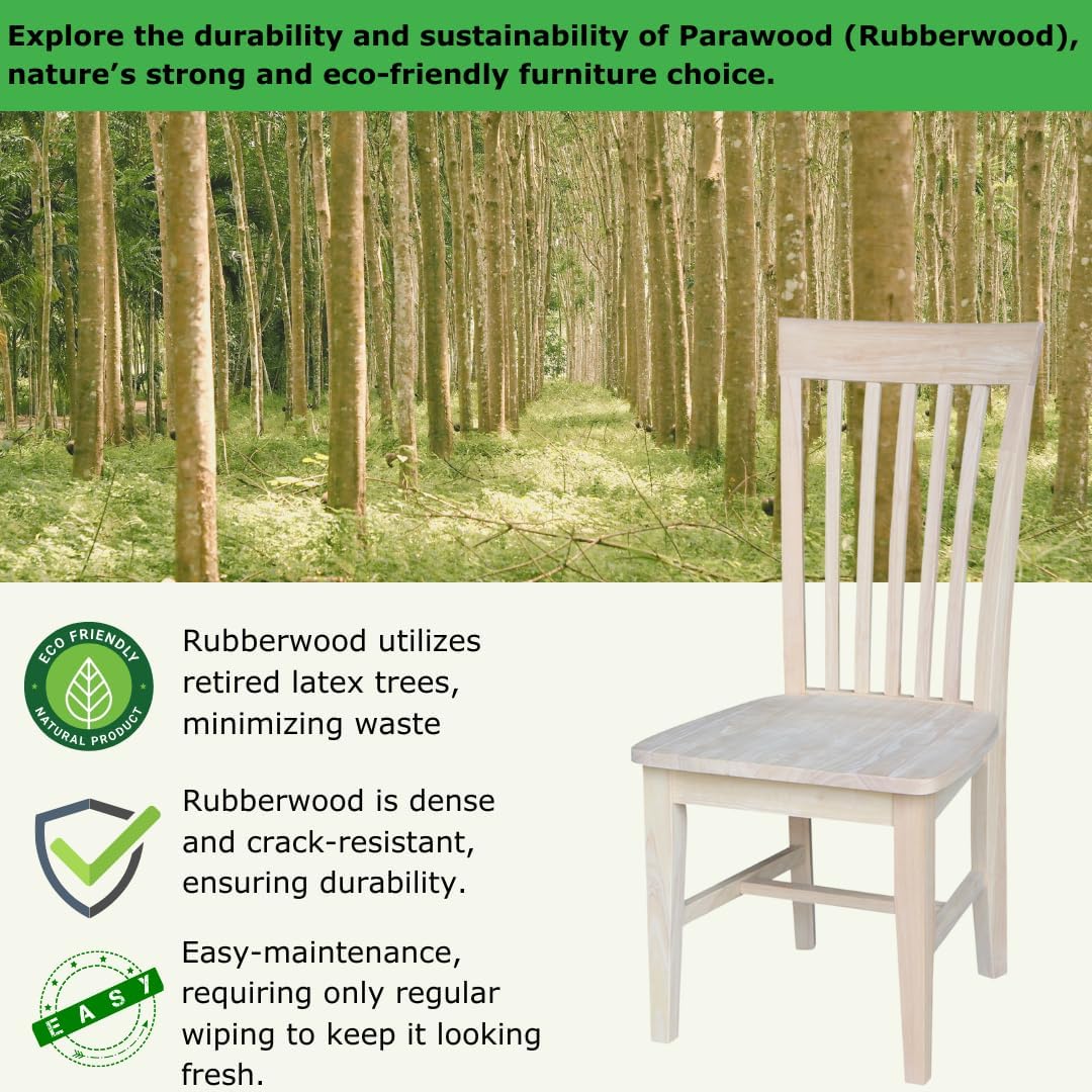 IC International Concepts Set of 2 Tall Mission Chairs Real/Solid Parawood, Kitchen/Dining/Accent, 18.1"W x 22.05"D x 40.16"H, 225 Lbs Wt. Capacity, DIY, Stain/Paint in Any Color, Unfinished