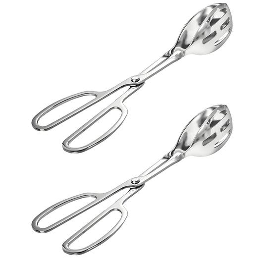 KBBYT Kitchen Tongs for Cooking for Buffet Party Catering - Stainless Steel Salad Tongs for Food Bread Cake Bake Dessert, 10-Inch Serving Tongs for Grill, Steak, Barbecue, Scissor Design (2 Pack)