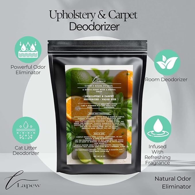 Citrus Basil Fusion Carpet Freshener Powder Refill 36 oz | Powerful Odor Eliminator for Home | Upholstery Deodorizer | Carpet Deodorizer | Cat Litter Box | Lime Basil Mandarin Fragrance