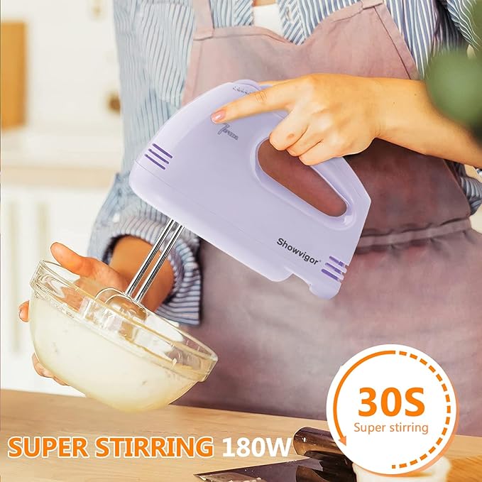 Handmixer Electric Handheld - 7 Speed Portable Kitchen Mixer Electric with 5 Stainless Steel Accessories Whisk, Food Beater for Whipping Mixing Cookies Cakes Eggs, Pueple