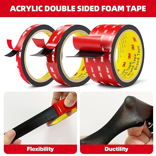 Double Sided Tape Heavy Duty 0.39in x 10ft, Heavy Duty Removable Mounting Tape, Adhesive Strips Double Sided Mounting Tape, Strong Foam Tape for Walls Picture Hanging Poster, Car, LED Strip Light