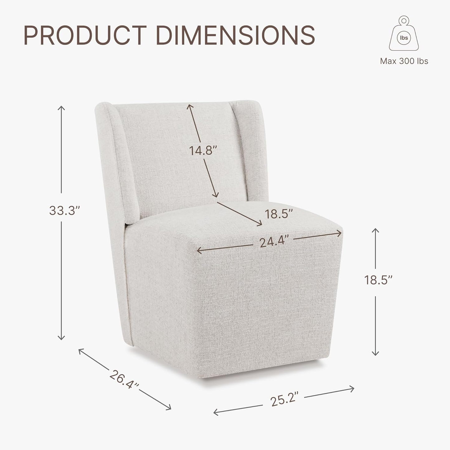 Upholstered Dining Chair with Casters Wingback Modern Side Armless Deskchair with Rollers for Diningroom Bedroom Livingroom Reading Room,Linen,1 Box