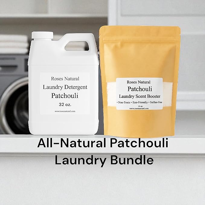 Patchouli Laundry Detergent and Scent Booster Bundle, 32 oz Detergent, 16 oz Booster, Natural Laundry Set, Eco-friendly, Patchouli Essential Oil Scented, Made in the USA