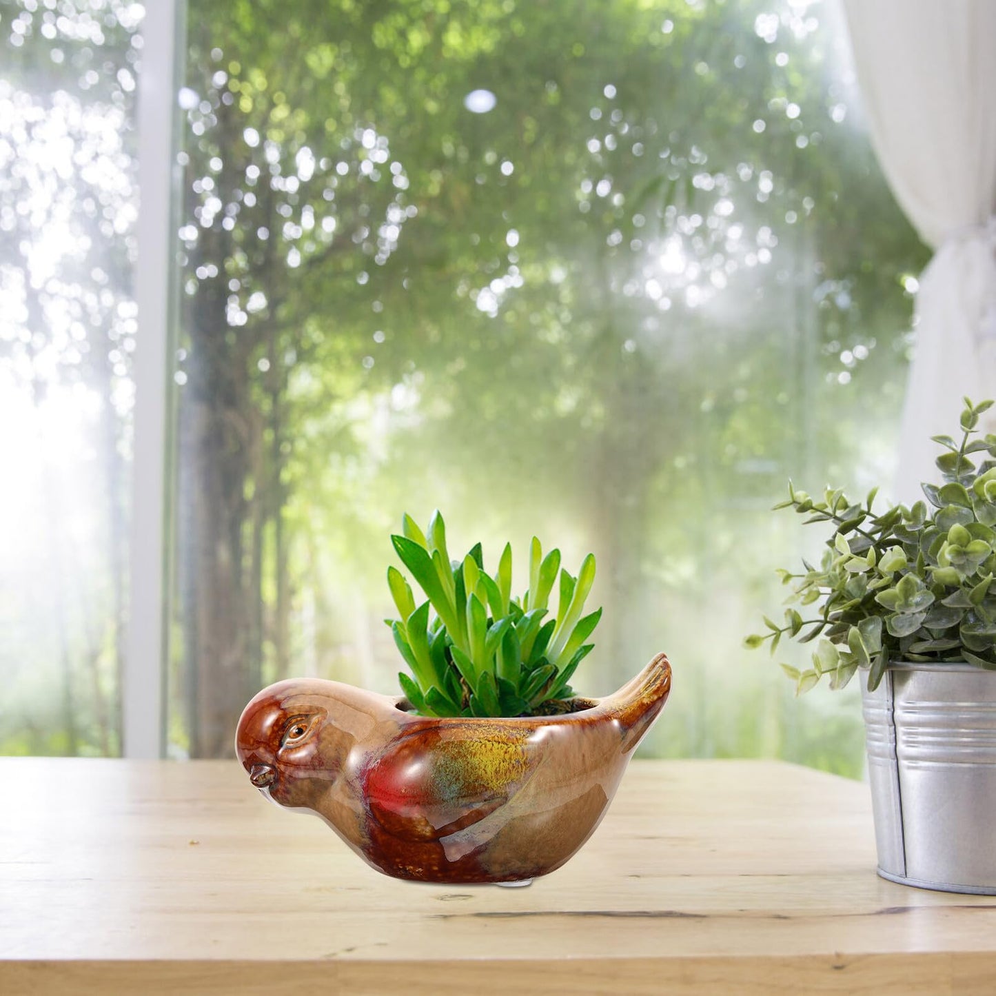 Holibanna Ceramic Succulent Pots Bird Design Small Planter for Indoor Balcony Garden Decorative Flower Pot with Glazed Finish