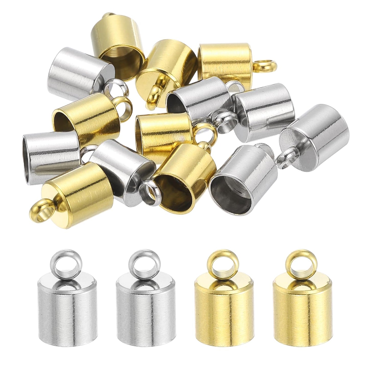 MECCANIXITY Stainless Steel Cord End Caps 6mm ID, 20 Pack Barrel End Tips Terminators Cord Finding for DIY Jewelry Making Necklace Bracelets Tassels Supplies, Gold/Silver Tone