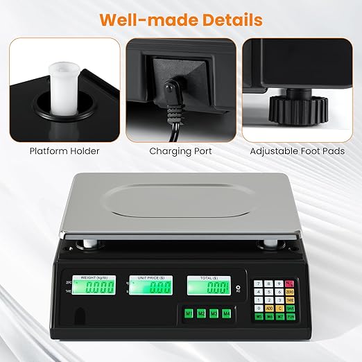 Goplus 88lb/40kg Price Computing Scale, Digital Commercial Food Scale with Counting Function, Stainless Steel Platform, Dual LCD Display for Farmers Market, Retail, Deli, Not for Trade