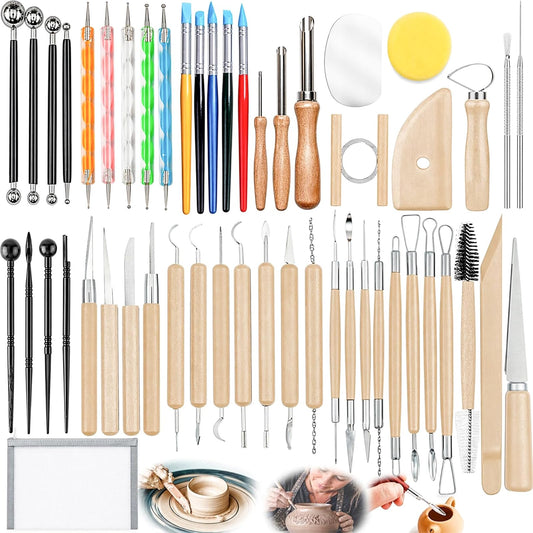 OMTRS Clay Sculpting Tools Kit, Pottery Clay Tools for Adult, Beginners and Artists, Pottery Carving Kit for Pottery, Dotting, Molding, Shaping (Natural)