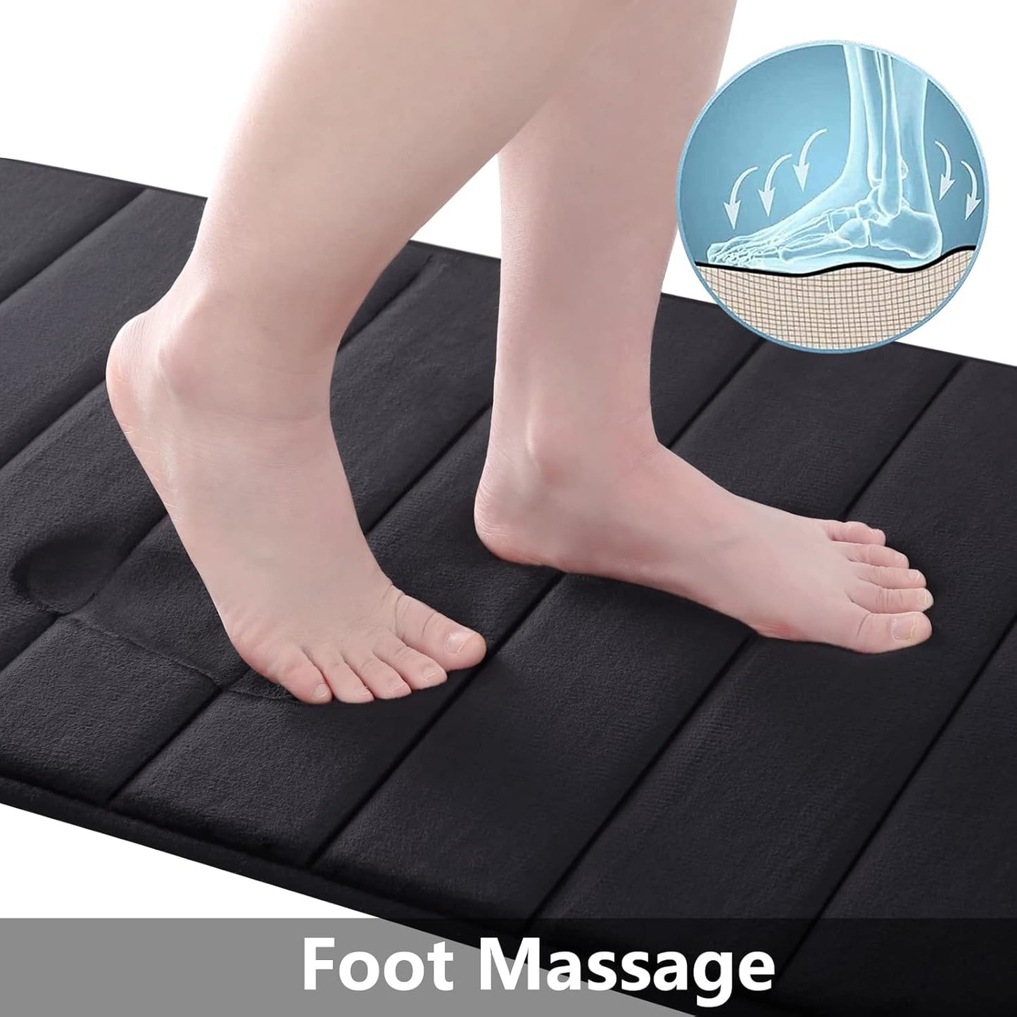 Buganda Memory Foam Bath Mat, 44" x 20", Ultra Soft and Non-Slip Bathroom Rugs, Water Absorbent and Machine Washable Bath Rug for Bathroom, Shower, and Tub, Black