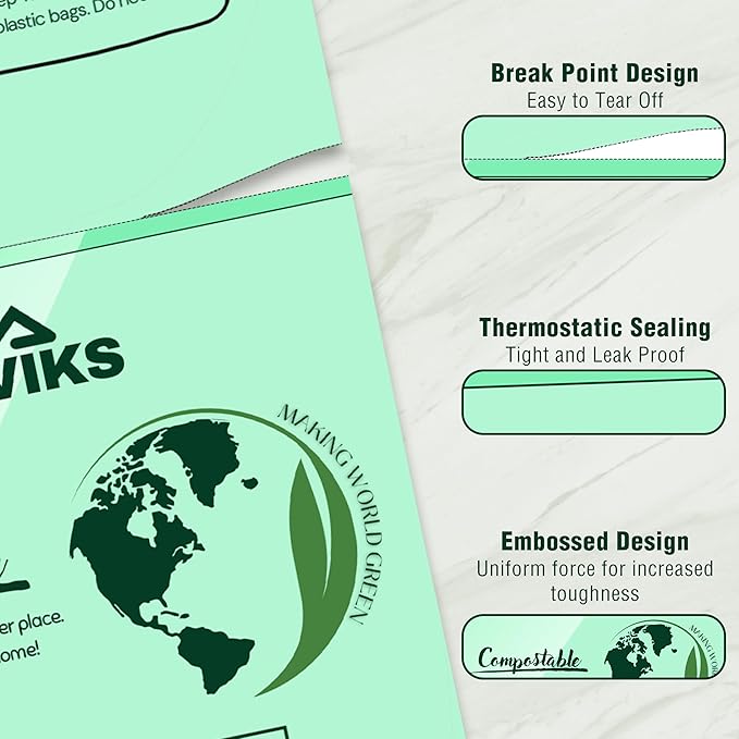 Super Durable Biodegradable Compostable Trash Bags 13 Gallons / 49.2 Liter, Green Biodegradable Trash Bags 80 Pcs, Small Kitchen Compost Bags for Countertop Bin, BPI & OK Compost Certified