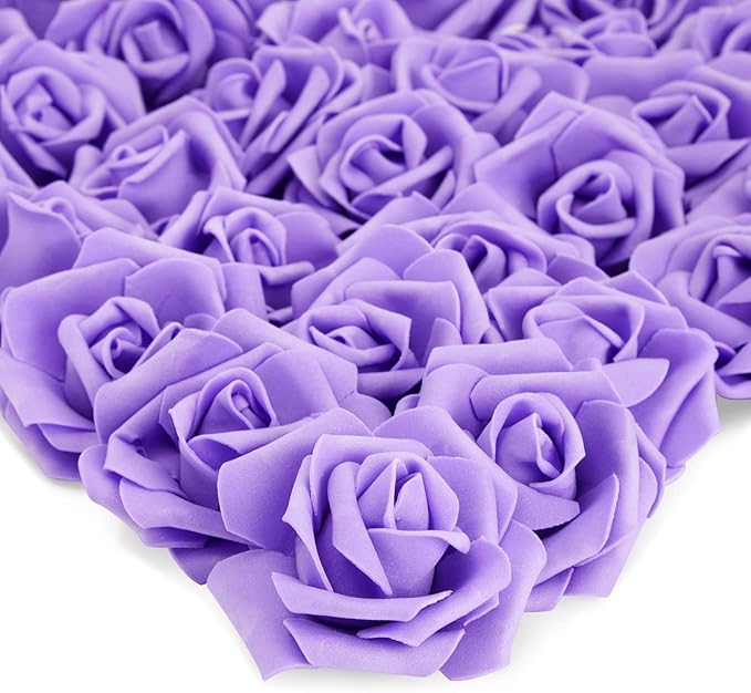 Juvale Stemless Artificial Roses - Durable Plastic Roses for Wedding Decor - for Centerpiece Table Decorations - Realistic Artificial Flowers for Maintenance-Free Use - Purple, Pack of 100