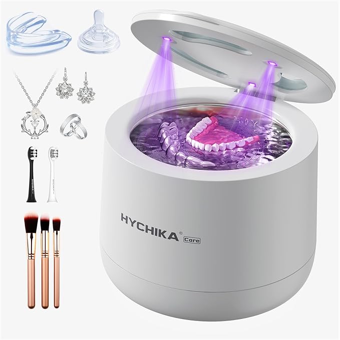 HYCHIKA 2026 Ultrasonic Retainer Cleaner Machine with UV,45kHz High Frequency,4 Upgraded Modes,UV Retainer Cleaner,200ML Dental Cleaning Pod,for Retainers,Night Guards,Braces etc.,Iceberg White