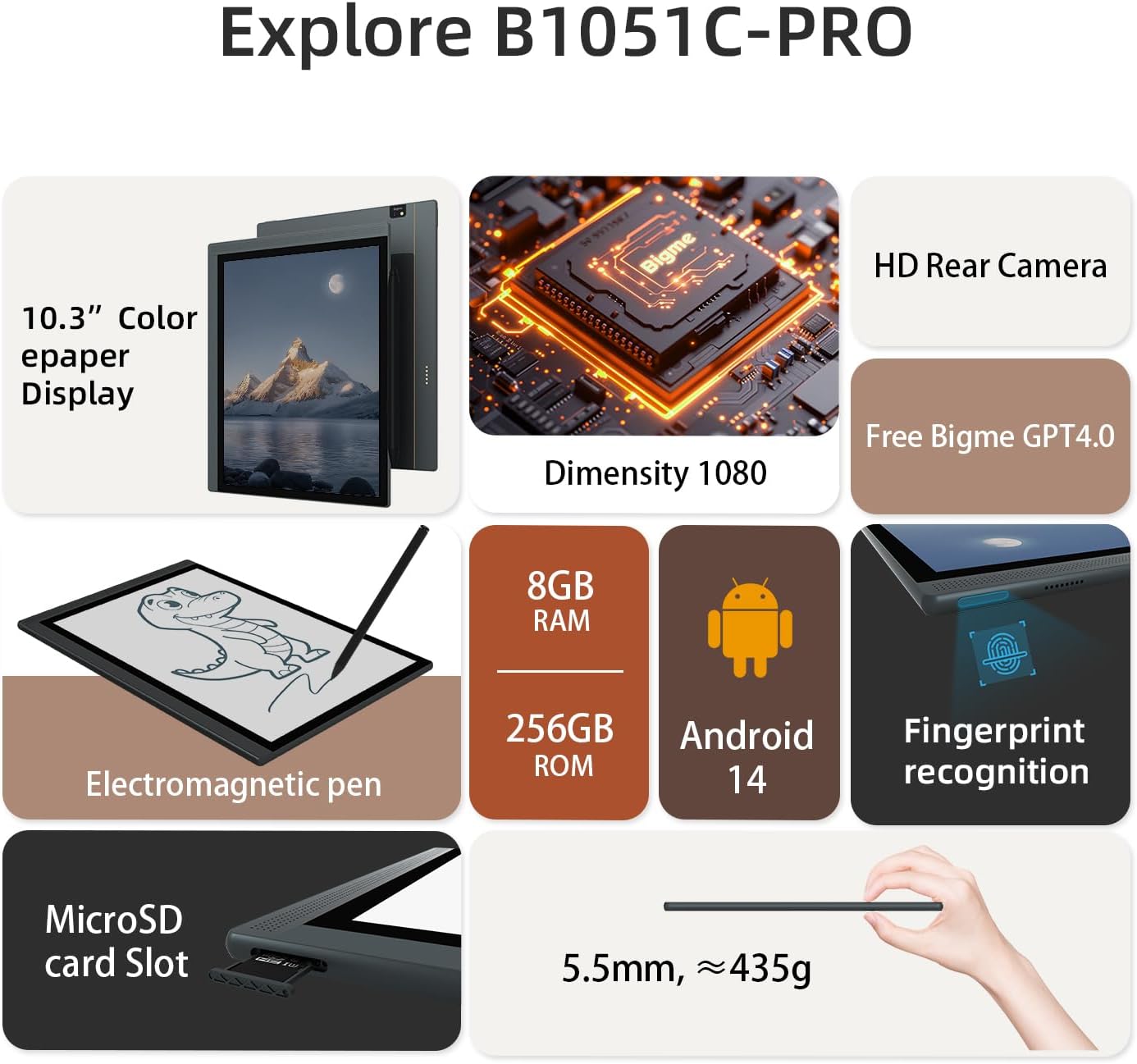 Bigme 10.3" Color E-Ink Read-Write Tablet, ePaper Note Taking Tablet at 5.5mm Thickness, 8GB RAM+256GB ROM Computer Tablets Touchscreen Display with 5MP Camera and Digital Stylus