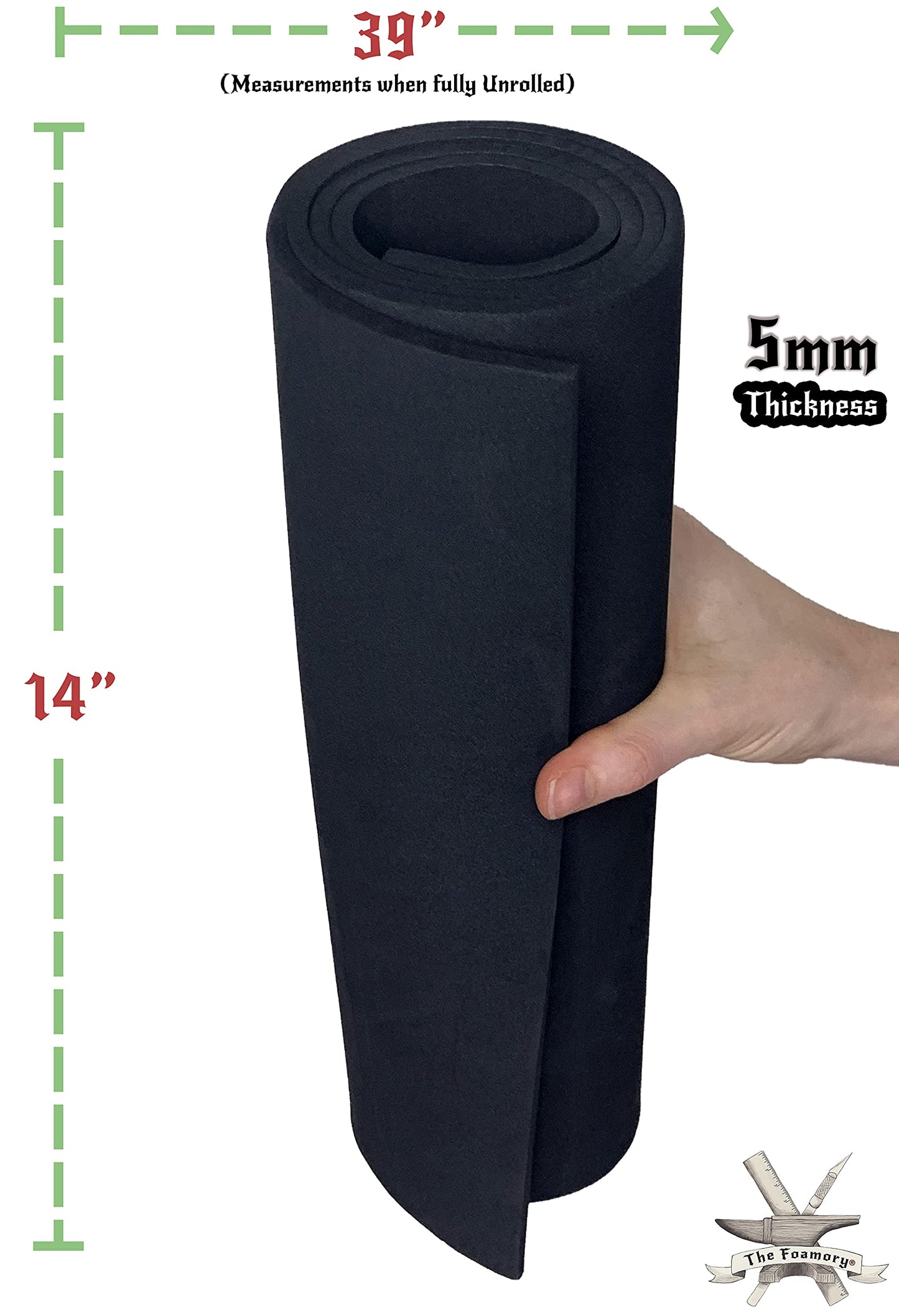 Shape Retention EVA Cosplay Foam 5mm (1mm-10mm) 14x39 inch Black or White High Density EVA Foam Sheets. Premium 85 kg/m3 Heat Shape Material for DIY Convention or Halloween Costumes by The Foamory