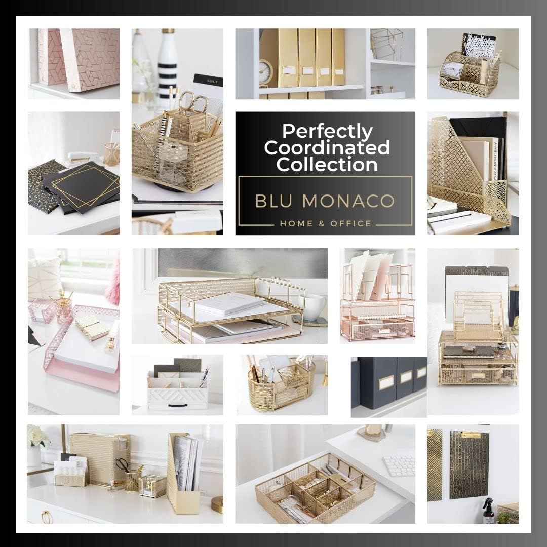 BLU MONACO Gold Desk Organizer – Cute File Holder for Desk & Drawer Storage for Office Supplies, Paper, Devices & Folders