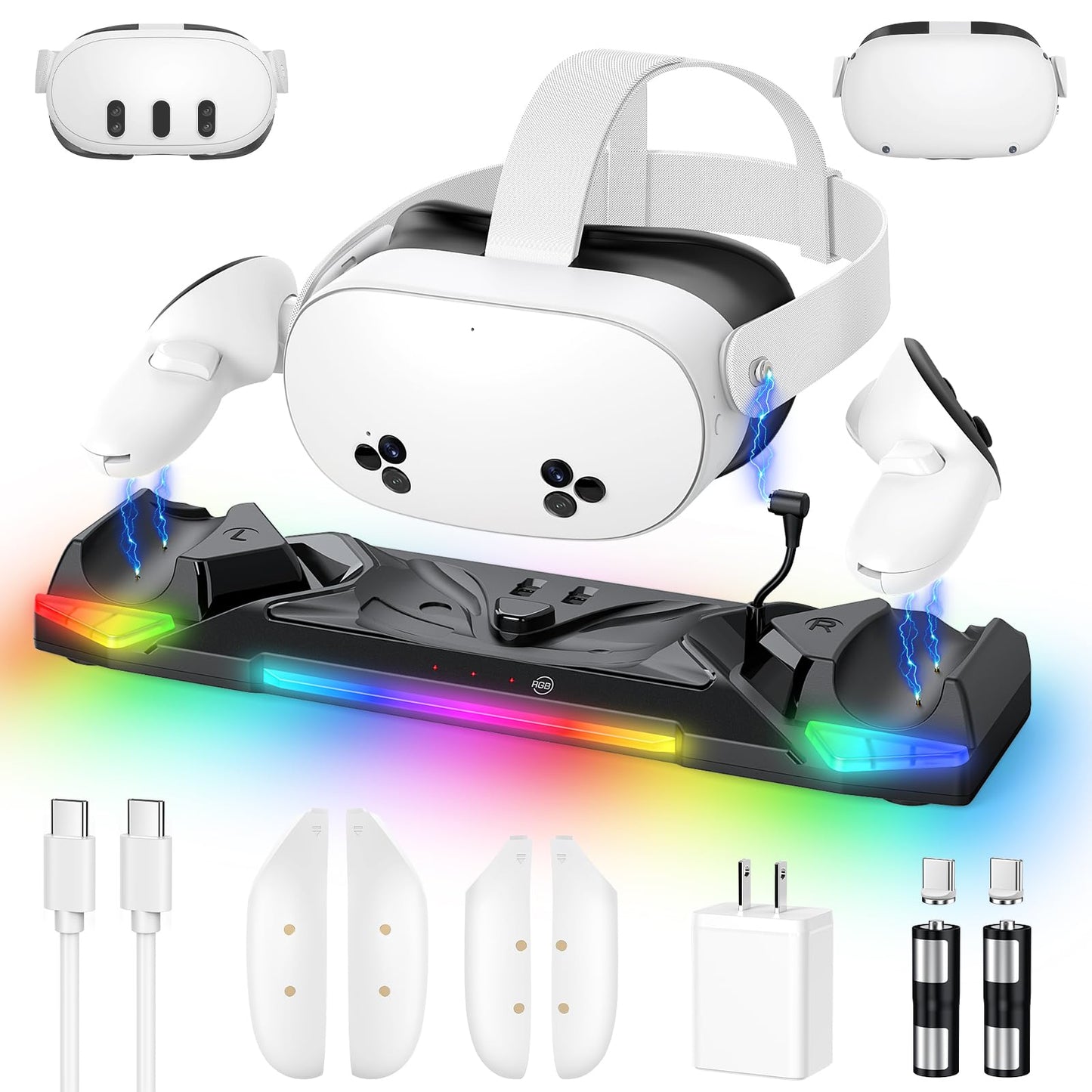 Kinwin 30W Fast Charging Dock for Meta Quest 3S/3/2, Magnetic Charger Station Stand for Oculus Quest 3S/3 Accessories with 11-Co