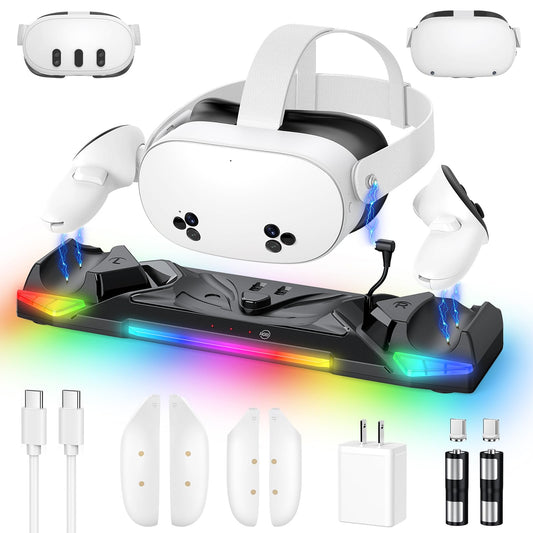 Kinwin 30W Fast Charging Dock for Meta Quest 3S/3/2, Magnetic Charger Station Stand for Oculus Quest 3S/3 Accessories with 11-Co