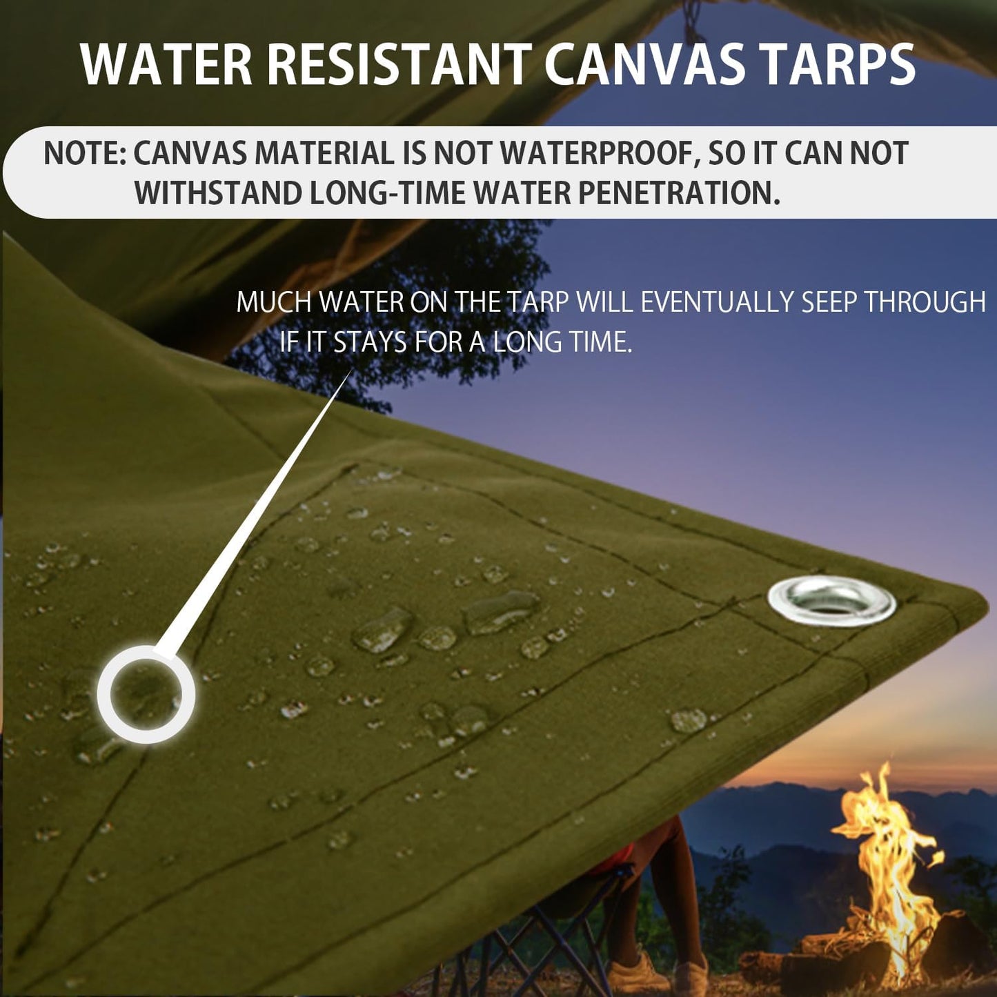 FoundGo Canvas Tarp 4x4ft Heavy Duty Waterresistant Tarps with Grommets, UV Resistant, 22 Mil Tarpaulin,14 oz Durable Cloth Covers for Car, Roof, Boat, Camp, Canopy, Woodpile with Ropes-Moss