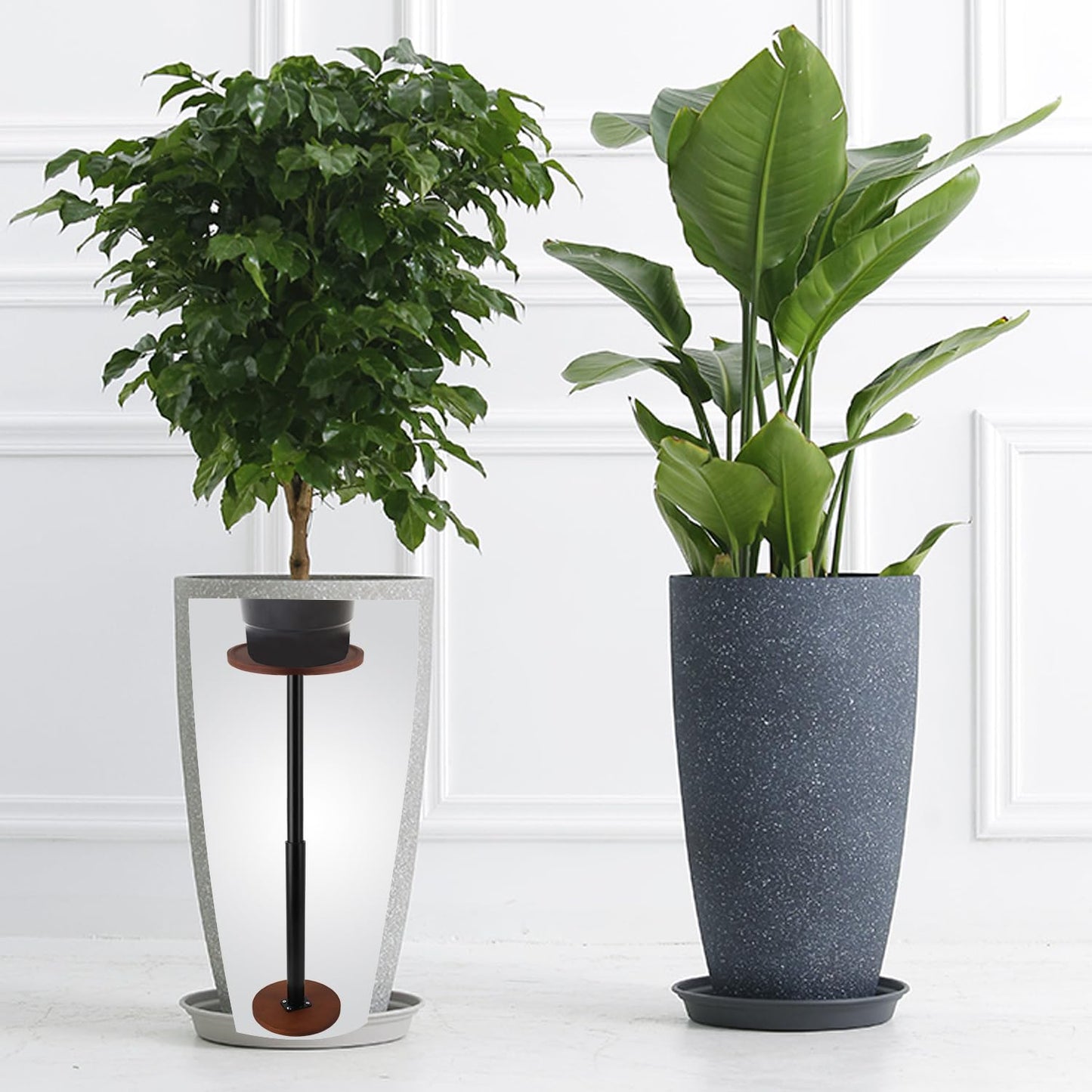 LUTTY 2Set Wooden Adjustable Plant Risers for Inside Pot,13.8-21.7 inches Tall Tapered Plant Riser Fill Bottom of Tall Flower Pots and Large Plants Containers, Rise Filler Riser of Flower Pots