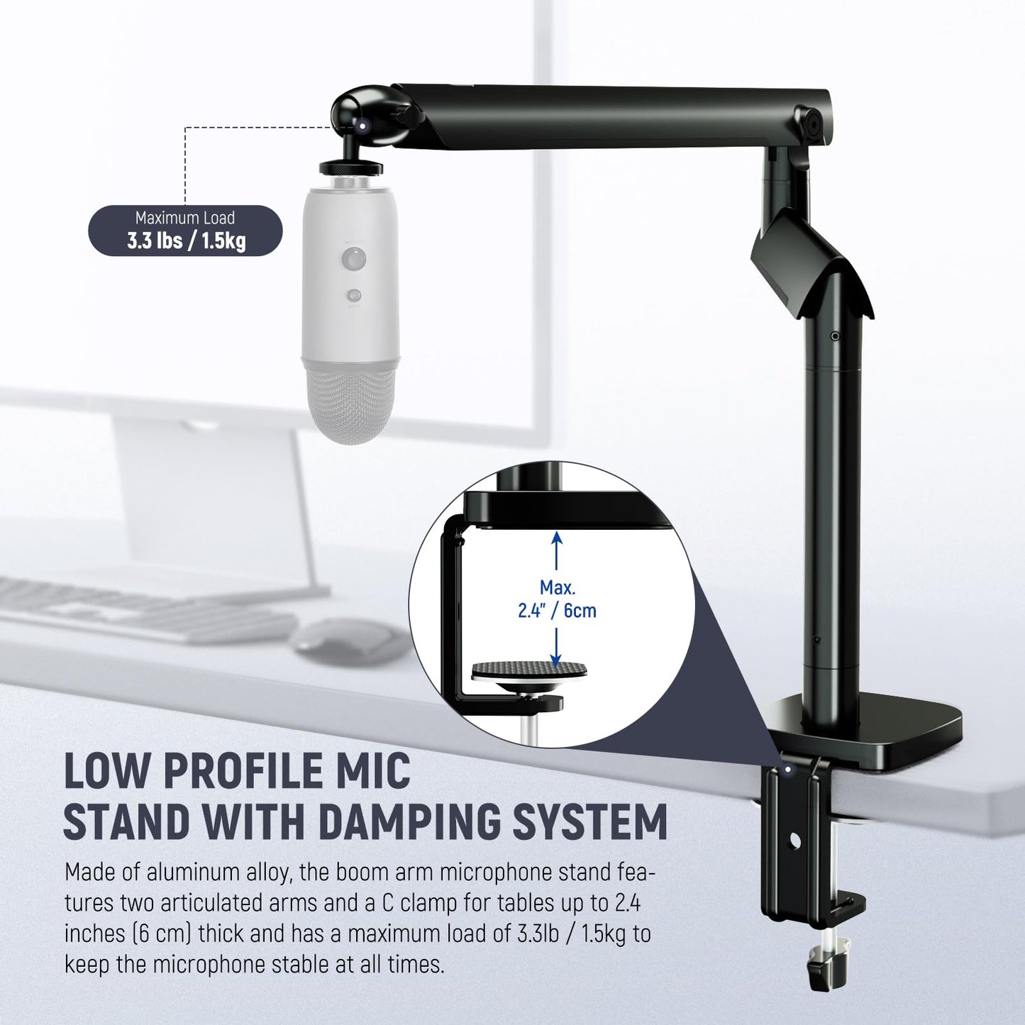 Neewer Microphone Stand, Low Profile Damped Mic Holder Boom Arm Desk Mount With Ball Head & 3/8 5/8 Adapters Compatible With Blu