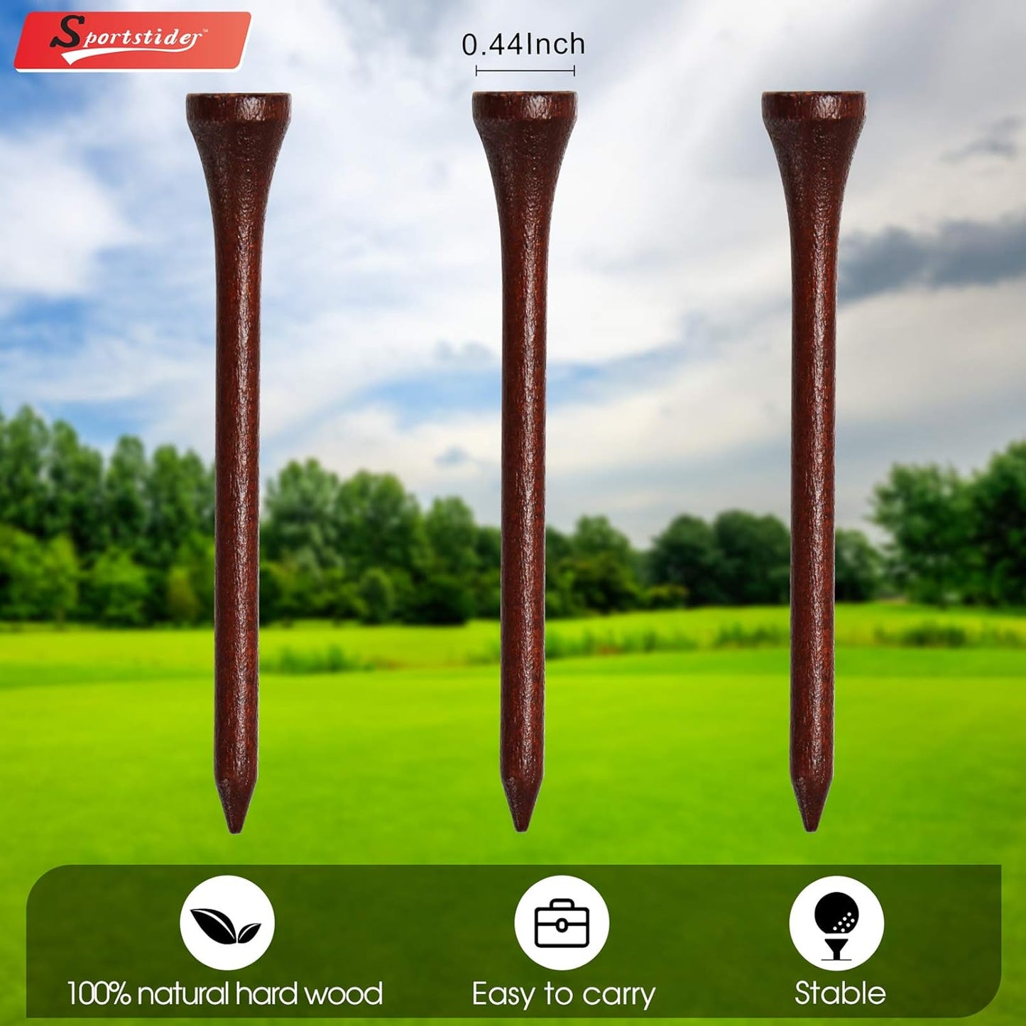 Golf Tees, 3 1/4Inch, 77 Count,Professional Deluxe Wooden Golf Tee, More Than 20 Colors Combination, Natural Hard Wood Golf Tee