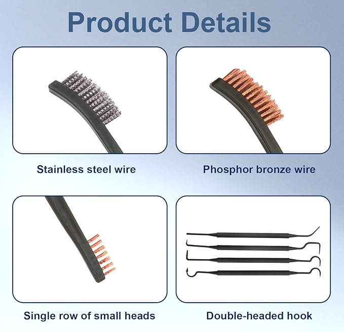 8 Pack Carburetor Cleaning Brushes Kit, Torch Nozzle Tip Cleaner Set, Double-Ended Polishing Brush and Pick Tool Kits for Motorcycle ATV Welder Carb Chainsaw Orifices
