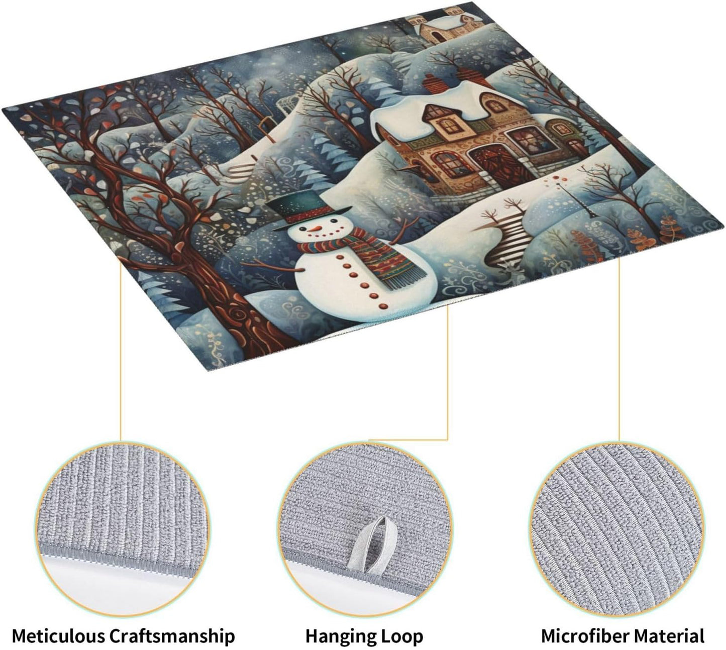Dish Drying Mat Snowman Forest Winter House for Kitchen Counter Absorbent 16x18 Inch Microfiber Dishes Plate Glass Dry Draining Pad Reversible Washable