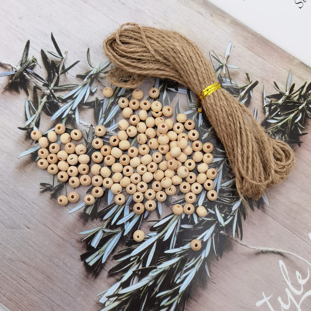 INSPIRELLE 4500pcs 6mm Natural Wood Beads Unfinished Round Wooden Loose Beads Wood Spacer Beads with 10M Jute Twine for Craft Making Home Decoration