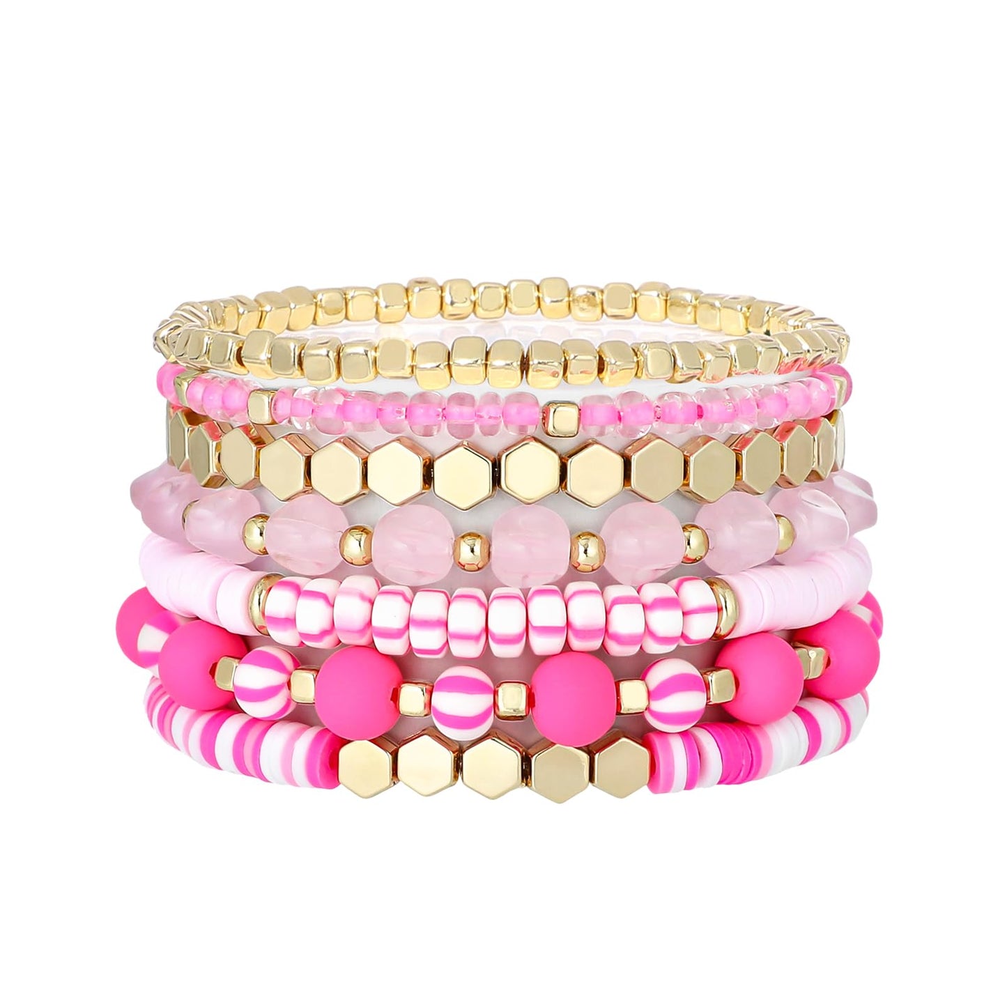 GOOJIDS Surfer Heishi Clay Bead Bracelets for Women Bohemian Stackable Gold Plated Beaded Stretch Bracelets Elastic Layering Friendship Bracelets Set Boho Jewelry
