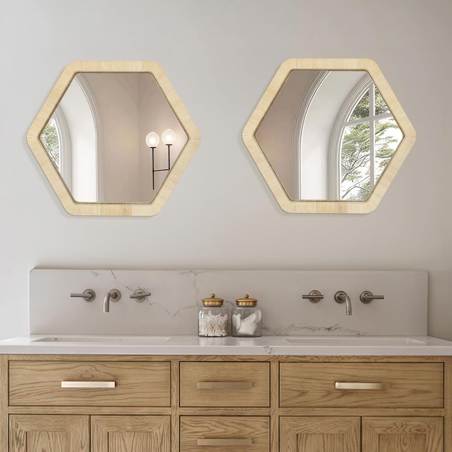 ULIKE Rattan Mirror for Wall, Bathroom 24 Inch Rustic Farmhouse Wall Decor with Handmade Wicker Frame, Boho Woven Mirror for Nursery Bedroom Living Room Entryway