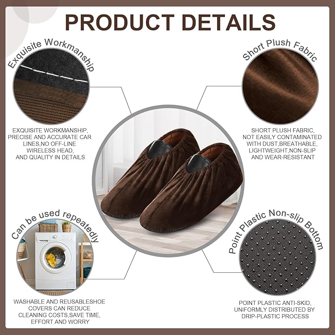 JaGely 11 Pairs Reusable Non Slip Cloth Shoe Covers Washable Thickened Boot Shoe Covers for Indoors and Households(Brown)