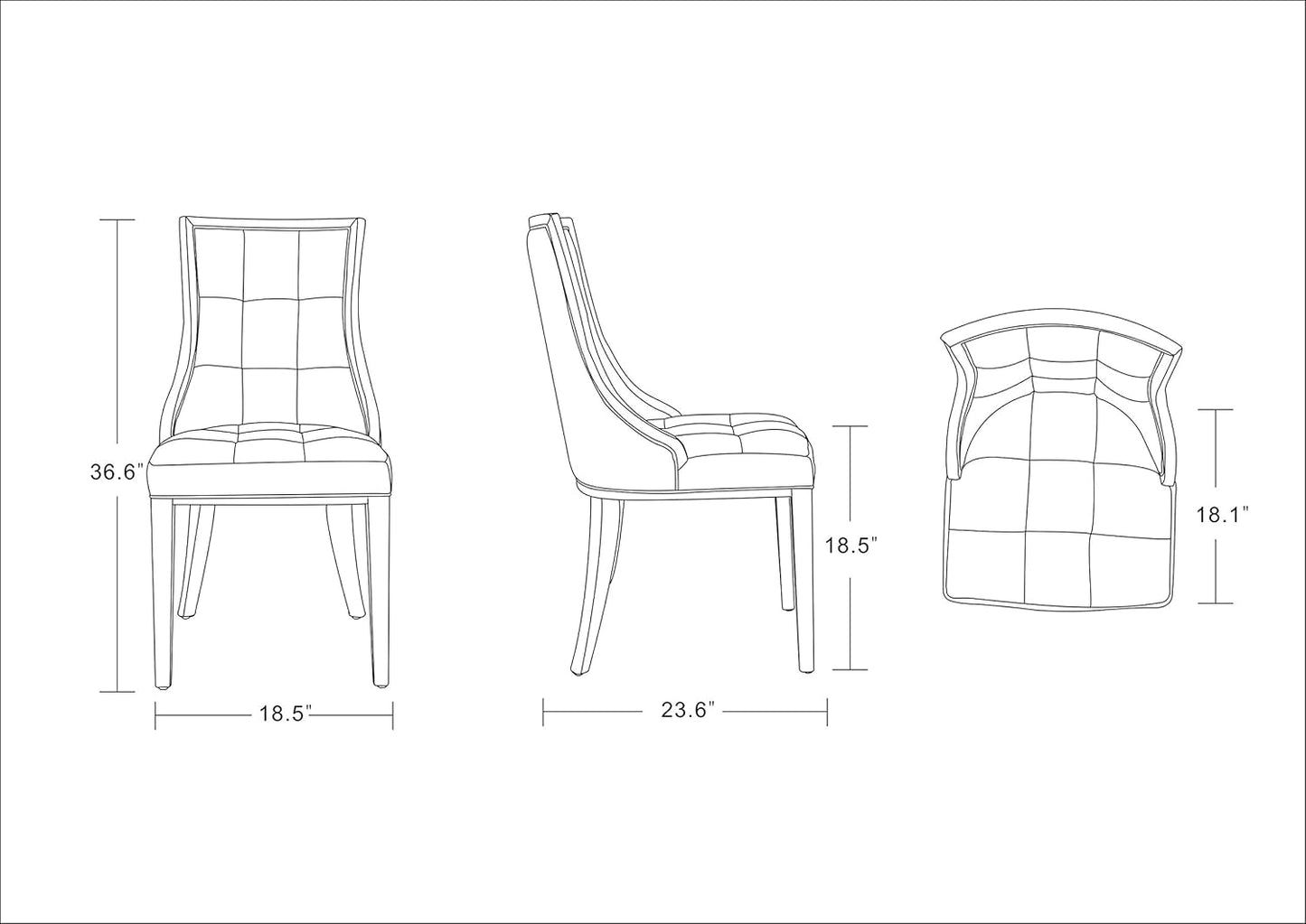 Manhattan Comfort Fifth Avenue Faux Leather Dining Chairs, Parsons Accent Furniture with Padded Wingback Seat, Fine Rectangular Stitching and Solid Beech Wood Frame, Set of 2, Silver