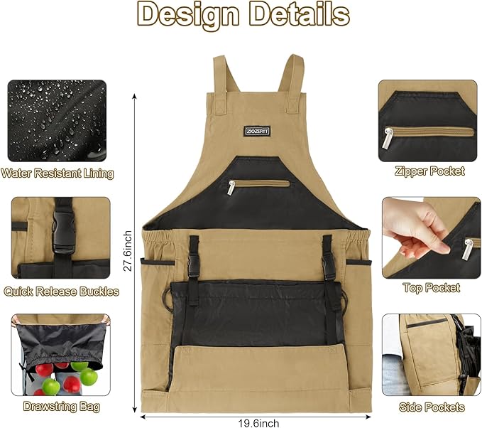 Garden Apron,Harvest Aprons with Pockets for Women and Men,Canvas Gardening Tool Belt, Gardening Gifts for Mom,Dad