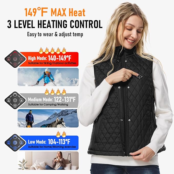 Women Heated Vest with Battery Pack, 16000mAh 7.4V Smart Rechargeable Heated Vests, Electric Lightweight Heating Vest Jacket