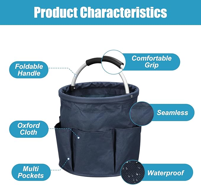 Qivine Cleaning Caddy for Cleaning Supplies, 17L Cleaning Supply Caddy with Handle Foldable Cleaning Supplies Organizer Bucket Tool Bag Organizer Cleaning Products Organizers for Home, Garden