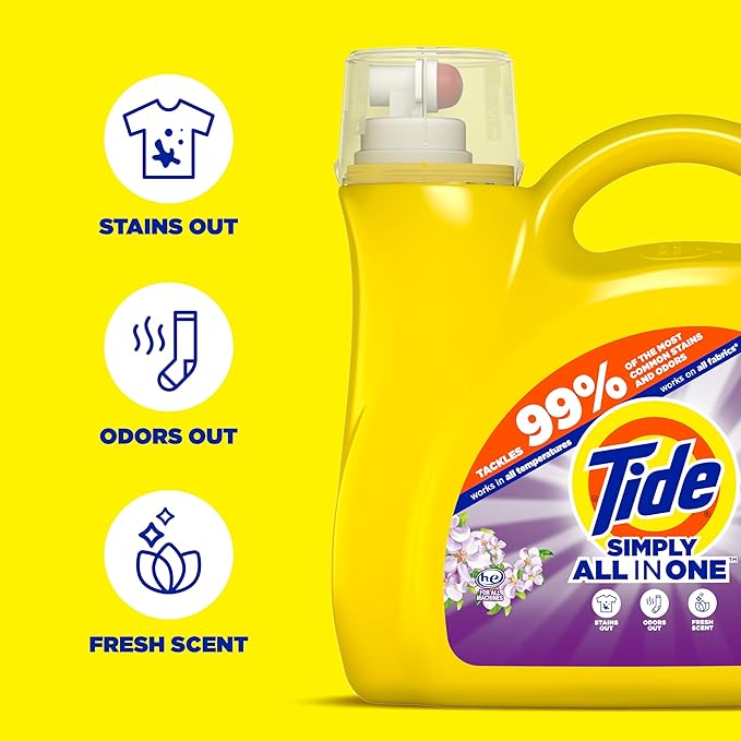 Tide Simply All-In-One Liquid Laundry Detergent, Berry Blossom Scent, 89 Loads, 117 fl oz
